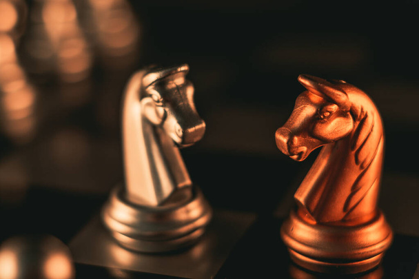 A closeup shot of two knights on a chessboard - Foto, Bild
