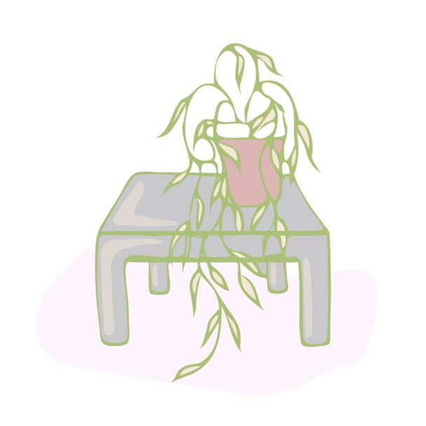 кімнатна рослина в горщику на столі, що висить на підлозі на фоні
 - Вектор, зображення