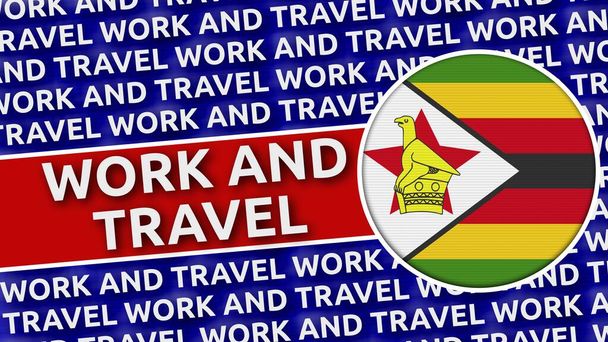 Κυκλική σημαία Ζιμπάμπουε με τίτλους έργων και ταξιδιών - 3D εικονογράφηση - Φωτογραφία, εικόνα