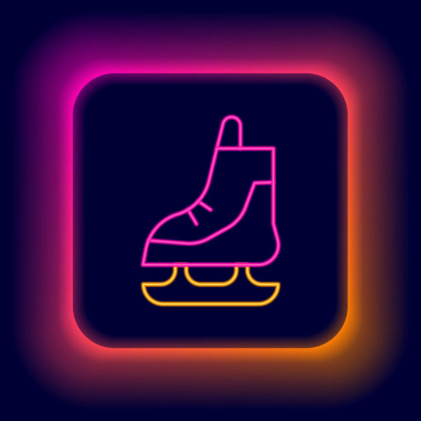 Иконка светящегося неонового конька выделена на черном фоне. Знак обуви для коньков. Спортивные ботинки с лезвиями. Красочная концепция контура. Вектор - Вектор,изображение