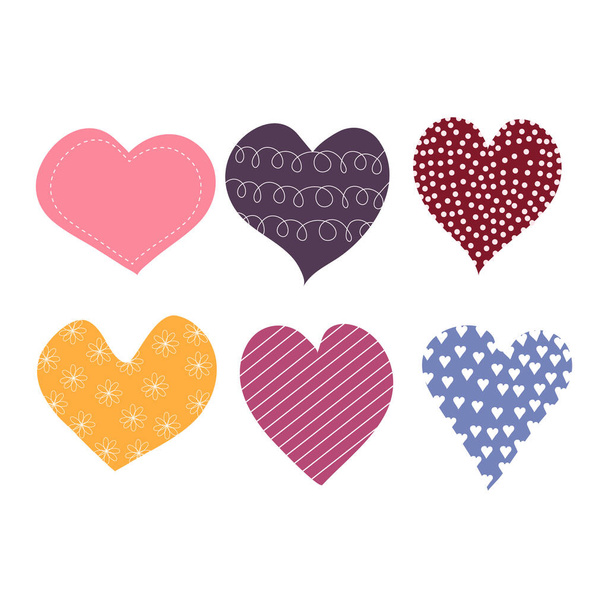 A set of six hearts with an ornament for use in web design or clipart - Вектор,изображение