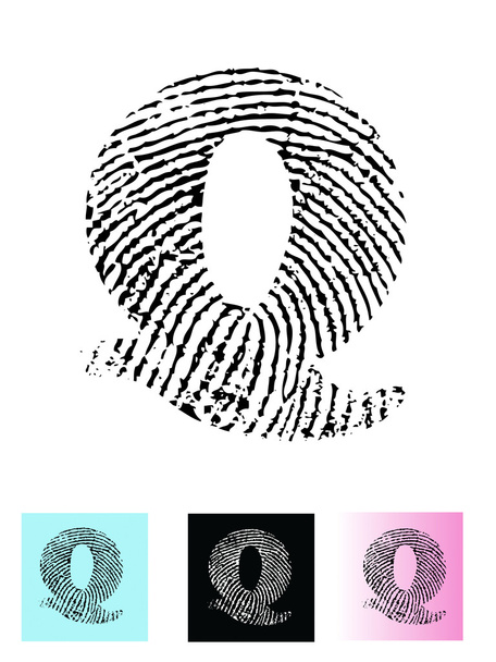Abeceda s otisky prstů písmeno Q (velmi podrobné písmeno – průhledné, takže může být překryto jinou grafikou) - Vektor, obrázek