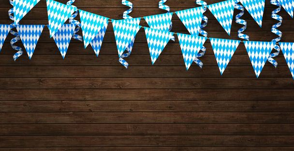 Oktoberfest background with flags on rustic wood,3d rendering - Photo, Image