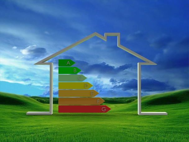Illustration 3D de la maison avec symbole d'efficacité énergétique
 - Photo, image