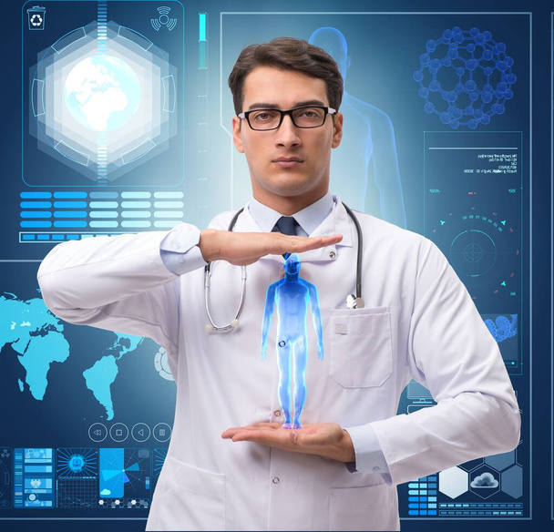 Docteur en concept médical futuriste en appuyant sur le bouton - Photo, image