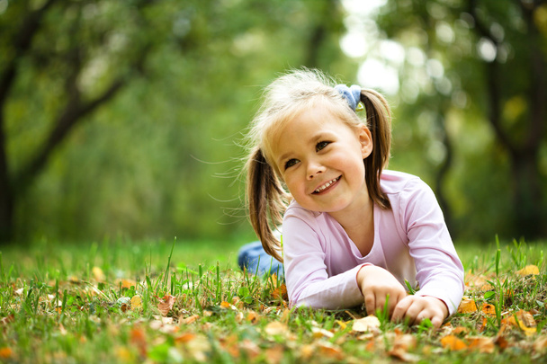 Portrait of a little girl in autumn park - Photo, image