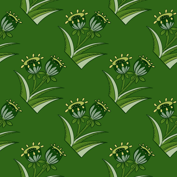 Virágzás zökkenőmentes szabadalom dekoratív harangvirág dísz. Zöld háttér. Fotóalbum lenyomat. Grafikus kialakítás papír és szövet textúrák csomagolására. Vektorillusztráció. - Vektor, kép