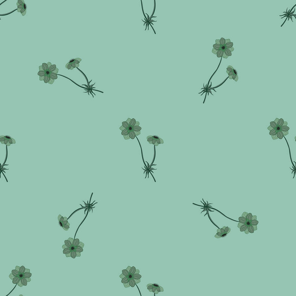 Minimalistic style seamless pattern with doodle anemone flowers print. Pastel light blue background. Stock illustration. Vector design for textile, fabric, giftwrap, wallpapers. - Vector, Image