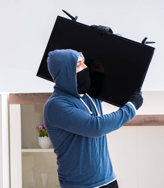 Man burglar stealing tv set from house - Foto, Bild