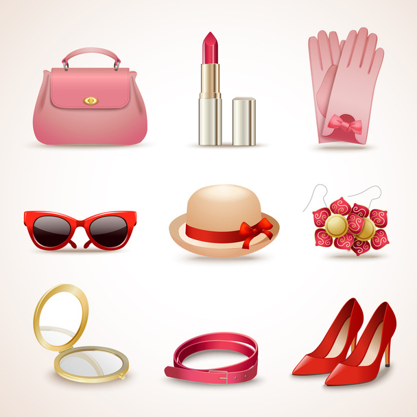 Woman accessories icon set - Vector, Image