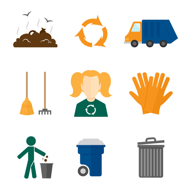 Icone della spazzatura piatte
 - Vettoriali, immagini