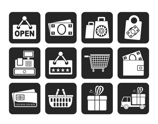 Silhouette shopping and retail icons - Vector, Image