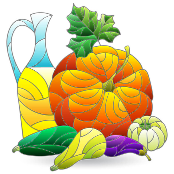 Illustration dans un style vitrail avec une nature morte, légumes isolés sur fond blanc - Vecteur, image