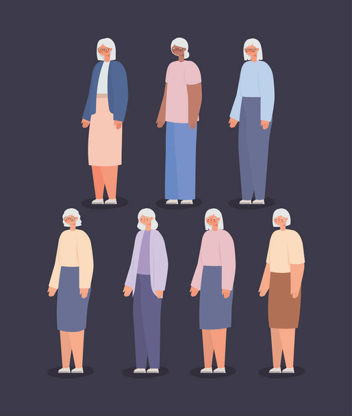 elderly grandmothers characters - Vector, Image