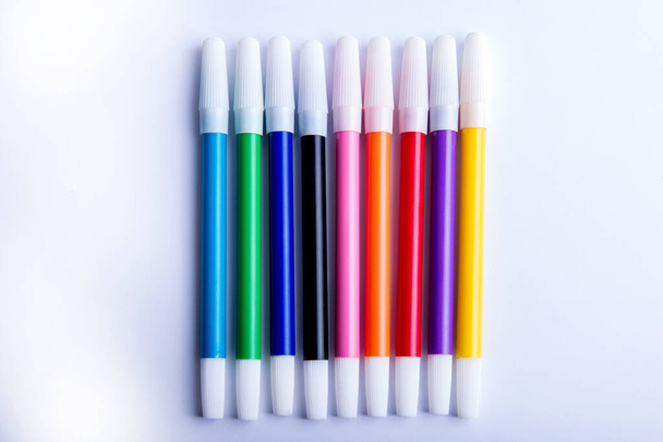 Colorful markers on white background - Fotoğraf, Görsel