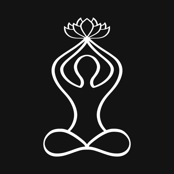 Icona posizione loto. Silhouette vettoriale della donna yoga. Fiore di loto. Padmasana. Illustrazione del titolo vettoriale. EPS 10 - Vettoriali, immagini