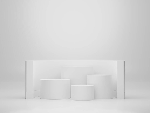 Rendering 3d del design minimale del podio di visualizzazione per il mock up e la presentazione del prodotto. Palcoscenico piedistallo con scena in marmo bianco. Design alla moda - Foto, immagini