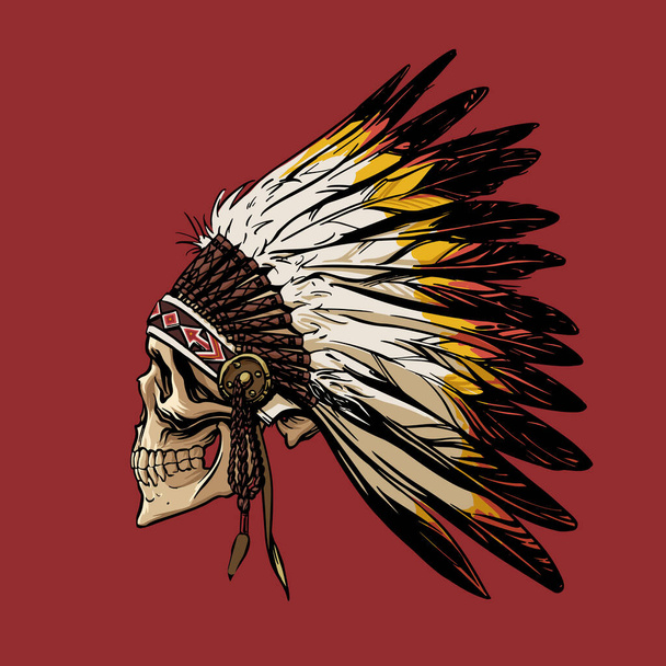 Käsi piirustus kallo päähine apassi intiaani tulostukseen T-paitoja, laukkuja, huppareita, mukeja, design. Vektoriosa - Vektori, kuva
