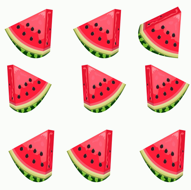 Watermelon slices with pits on a white background .The pattern. Summer vector image. - Vector, Image