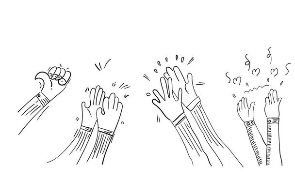 Conjunto de aplausos desenhados à mão, mãos batendo Ovation Gesture com estilo Doodle - Foto, Imagem