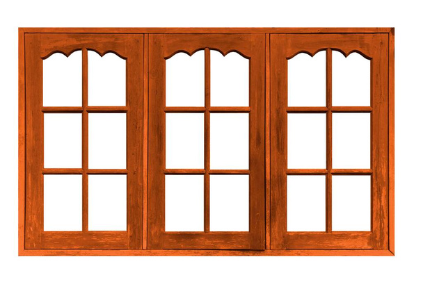 Vintage καφέ ζωγραφισμένο ξύλινο πλαίσιο παράθυρο απομονώνονται σε λευκό φόντο - Φωτογραφία, εικόνα