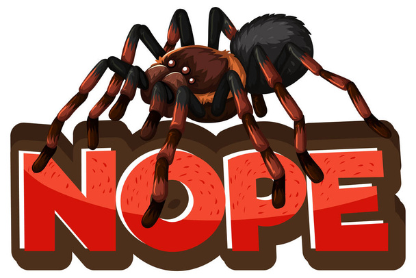 Spider cartoon karakter met Nope lettertype banner geïsoleerde illustratie - Vector, afbeelding