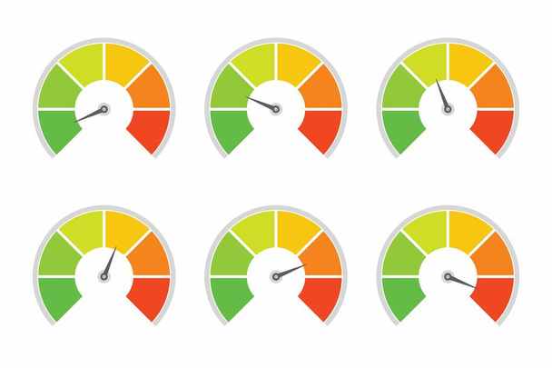 Snelheidsmeter indicatorniveau voor de beoordeling van verschillende kwaliteitsniveau vector ontwerp - Vector, afbeelding