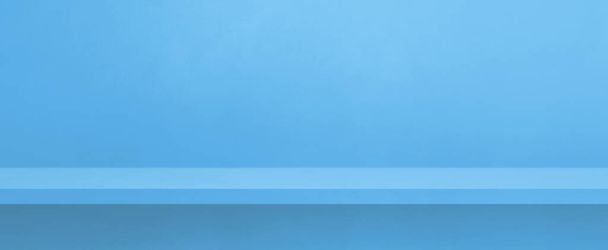 Empty shelf on a blue wall. Background template scene. Horizontal banner - Foto, Bild