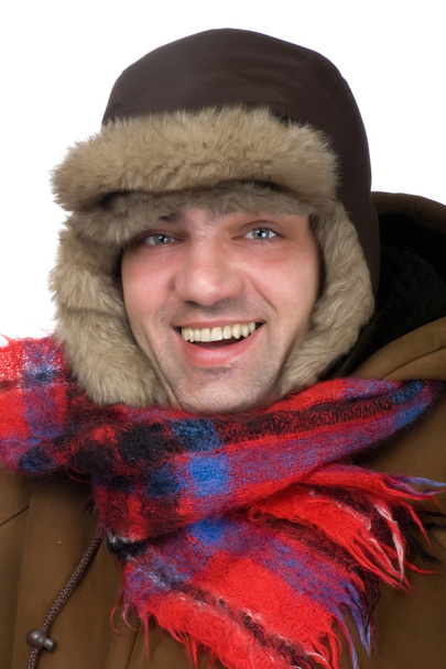 on white - man in a fur hat - Фото, зображення