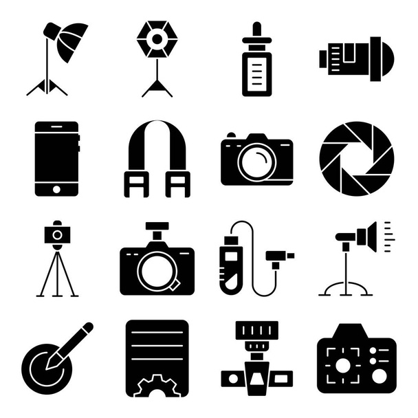 Pack of Photography Solid Icons  - Vector, Image