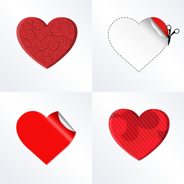 4 Hearts In Different Kinds, For Valentines Day Card, Vector Illustration - Вектор, зображення