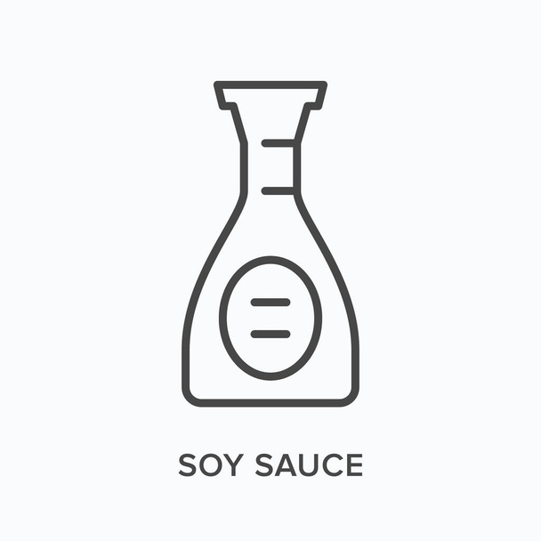 Soy sauce flat line icon. Vector outline illustration of japanese food dressing. Black thin linear pictogram for asian gravy bottle - Vecteur, image
