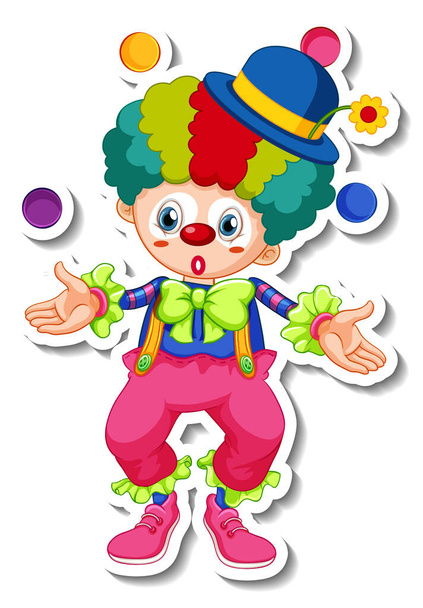Sticker sjabloon met vrolijke clown cartoon karakter illustratie - Vector, afbeelding