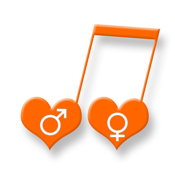Gelukkig liefde en harmonieuze relaties concept als oranje muzikale symbool met venys en mars - Foto, afbeelding