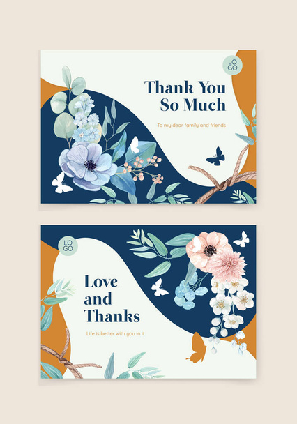 Plantilla de tarjeta con concepto pacífico de flor azul, estilo acuarela - Vector, Imagen