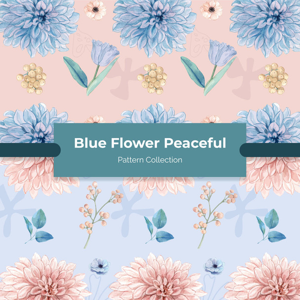 青い花の平和的な概念、水彩画のスタイルとシームレスなパターン - ベクター画像