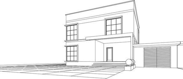 townhouse architectonische schets 3d illustratie - Vector, afbeelding