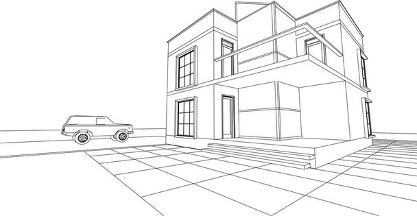 townhouse architectural sketch 3d illustration - Vector, Image