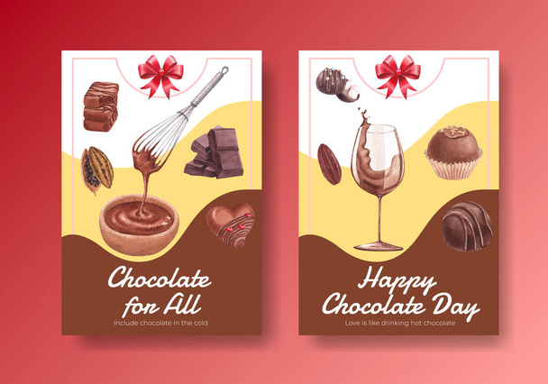 Modèle d'affiche avec concept de journée mondiale du chocolat, aquarelle styl - Vecteur, image
