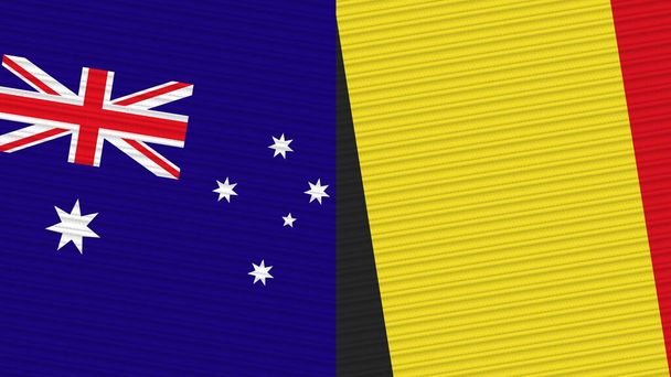 Belgium and Australia Two Half Flags Together Fabric Texture Illustration - Photo, Image
