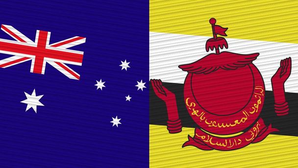 Brunei and Australia Two Half Flags Together Fabric Texture Illustration - Photo, Image