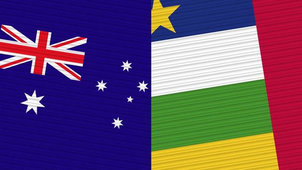 Κεντροαφρικανική Δημοκρατία και Αυστραλία Δύο μισές σημαίες μαζί υφασμάτινη απεικόνιση - Φωτογραφία, εικόνα