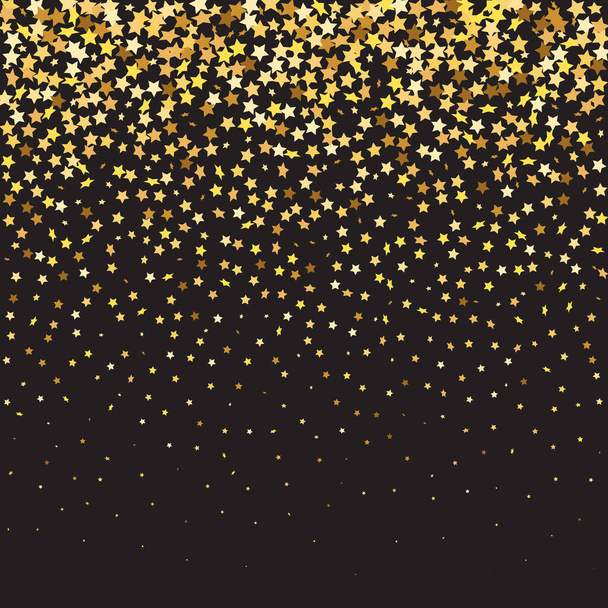 Star Sequin Confetti on Black Background. Christmas Party Frame. Vector Gold Glitter. Falling Particles on Floor. Voucher Gift Card Template. Isolated Flat Birthday Card. Golden Stars Banner. - Vector, Image