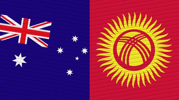 Κιργιστάν και Αυστραλία Δύο μισές σημαίες μαζί υφασμάτινη απεικόνιση - Φωτογραφία, εικόνα
