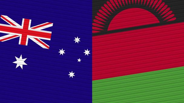 Malawi and Australia Two Half Flags Together Fabric Texture Illustration - Photo, Image