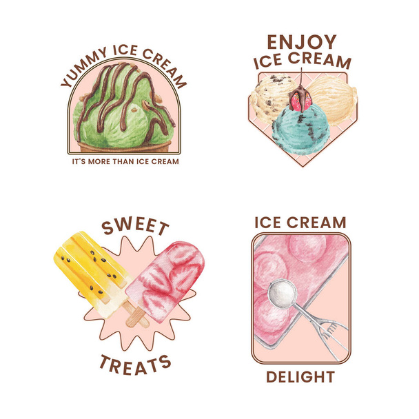 Σχεδιασμός λογότυπου με γεύση παγωτού, υδατογραφία styl - Διάνυσμα, εικόνα