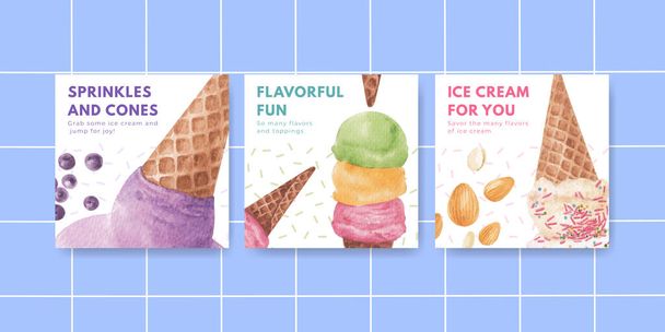 Banner šablona s konceptem zmrzliny chuť, akvarel styl - Vektor, obrázek