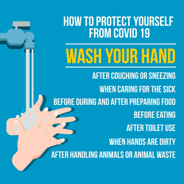 Cómo lavarse la mano para protegerse contra Covid19 Vector de ilustración de infografía / Cómo lavarse la mano para protegerse contra Covid19 Vector de ilustración de infografía - Vector, imagen