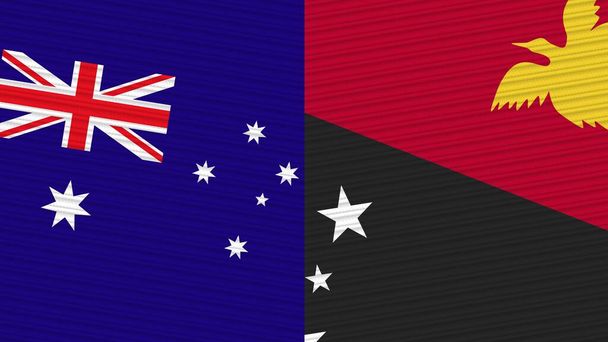 パプアニューギニアとオーストラリア2枚のハーフフラグ生地テクスチャイラスト - 写真・画像