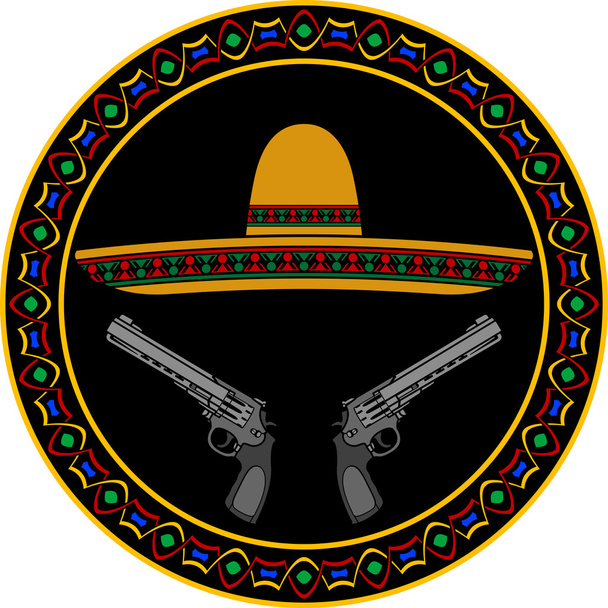 Sombrero and two pistols - Διάνυσμα, εικόνα